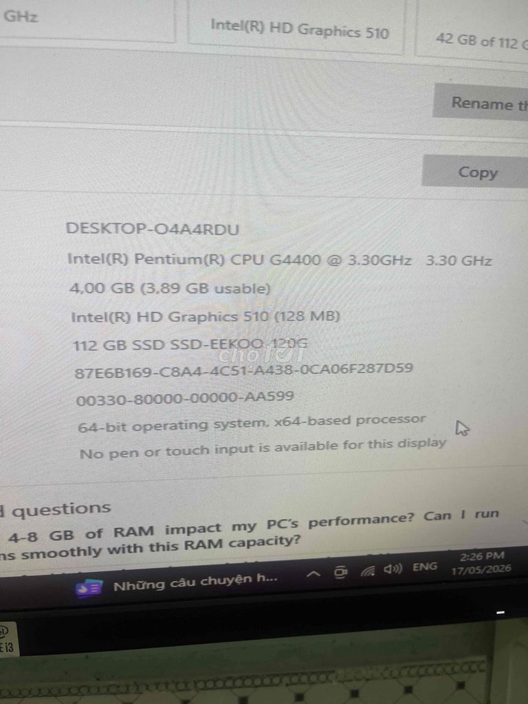 CPU Intel G4400 3.30 GHz. Mua bán Linh kiện (RAM, Card...) tại Thành phố Nha Trang Khánh Hòa được đăng bởi Võ Triều Đại hình 1