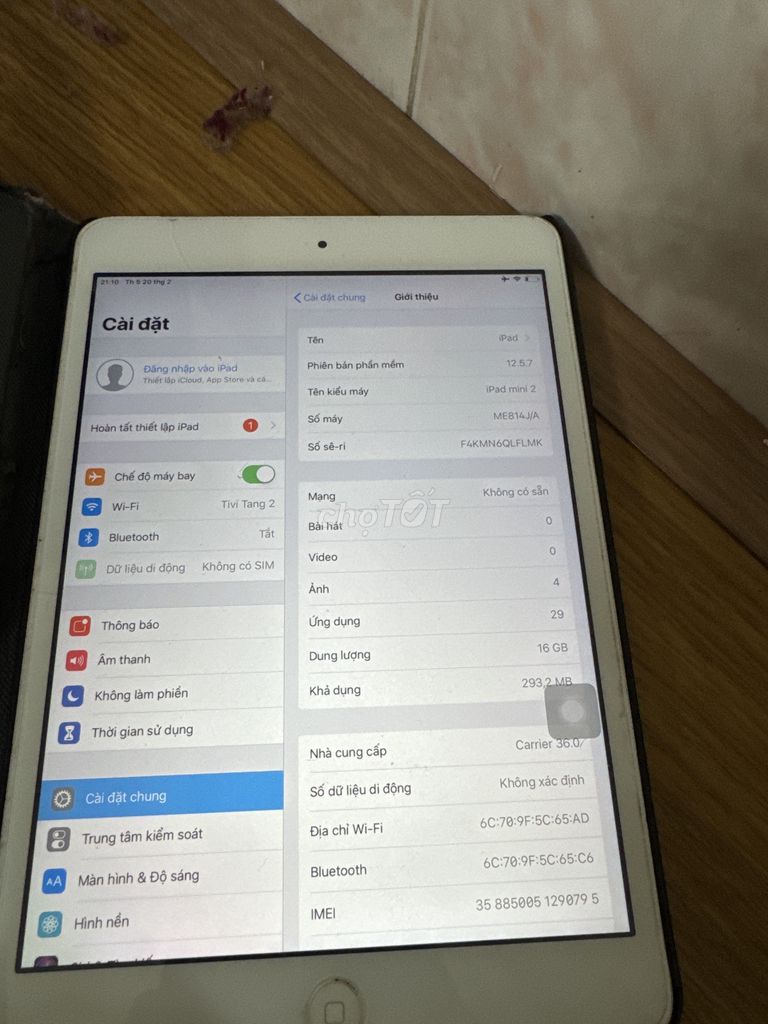 Máy tính bảng ipad mini2 16gb trắng 4g wifi 1tr3