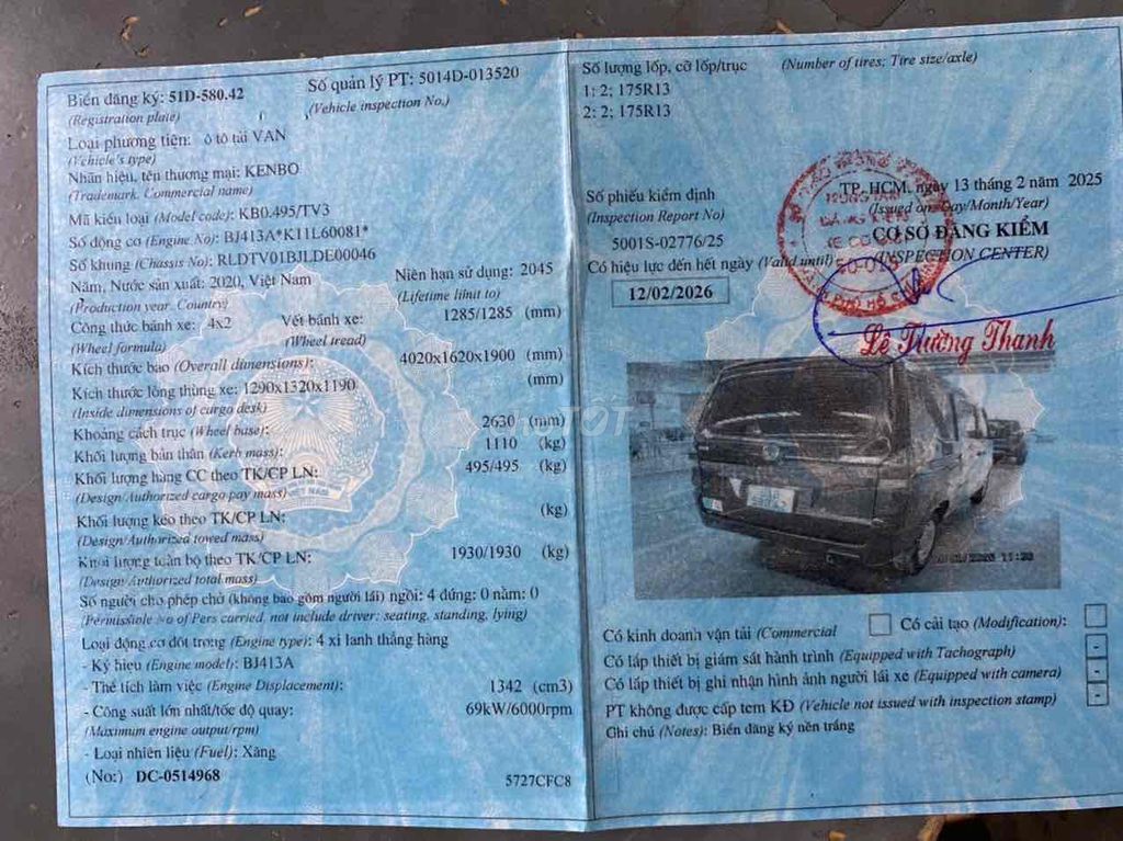 KENBO 2020  tải van 500 kg 5 cho. Mua bán Xe tải, xe ben tại Thành phố Thủ Đức Tp Hồ Chí Minh được đăng bởi Quỳnh  hình 5