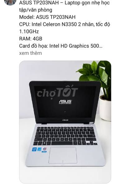 ASUS TP203NAH Celeron N3350 4GB. Mua bán Laptop tại Quận 1 Tp Hồ Chí Minh được đăng bởi Hội Đồ Điện Tử hình 1