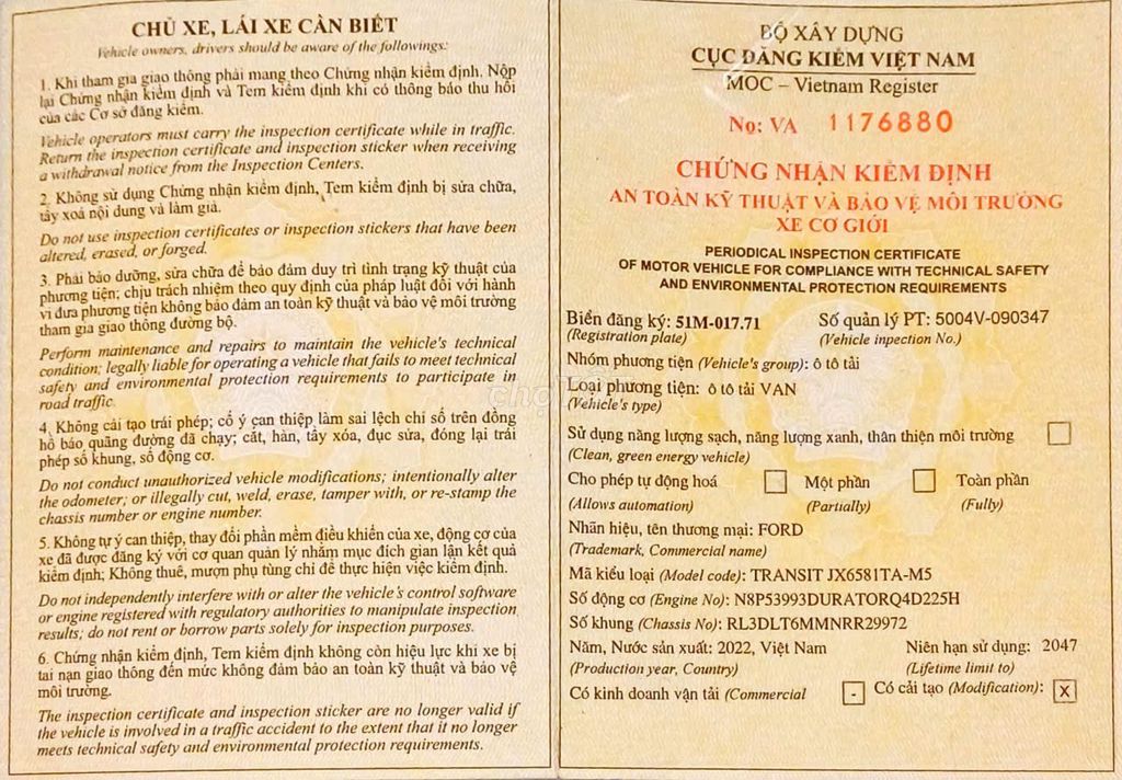 Ford Transit 2022 Van - 84000 km. Mua bán Ô tô tại Quận Bình Tân Tp Hồ Chí Minh được đăng bởi thuy Nguyen hình 12