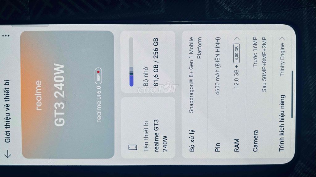 Realme GT3 240W 12GB/256GB. Mua bán Điện thoại tại Thành phố Thuận An Bình Dương được đăng bởi Anh Ba  hình 1