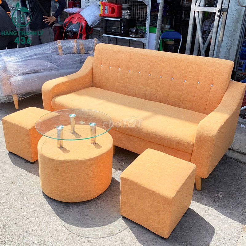 Bộ Sofa Cam Bọc Vải Kéo Đôn Kính Cũ 90%