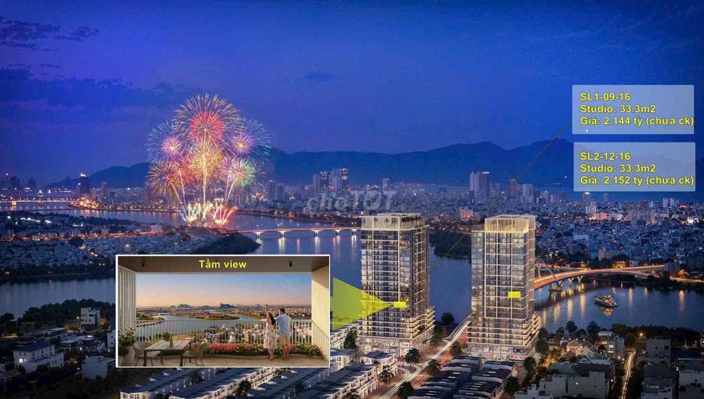 2.7x tỷ căn 2PN S-Light bên Sông Hàn, giá Full, tầng cao view thoáng