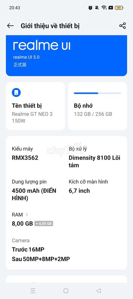 Realme GT NEO 3 150W 256GB Xanh Tím. Mua bán Điện thoại tại Thành phố Thuận An Bình Dương được đăng bởi Nguyễn My hình 1
