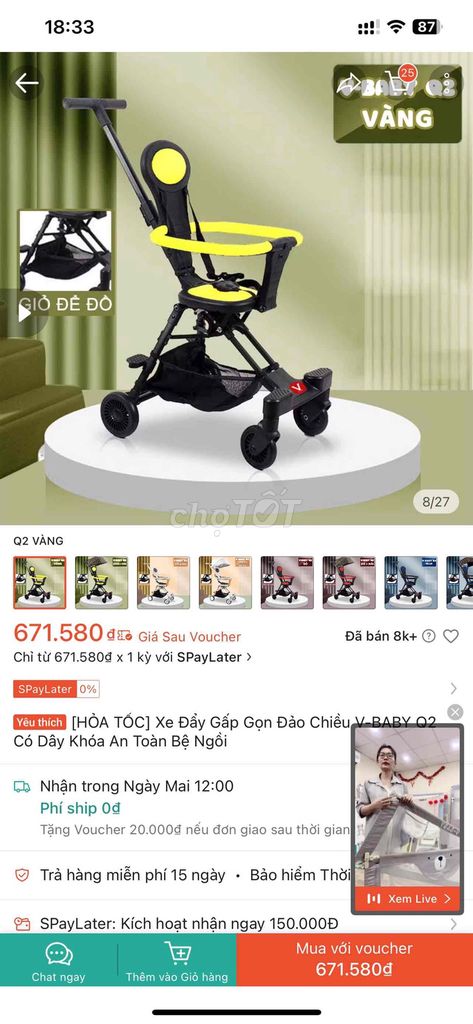 Xe đẩy V-BABY Q2 Vàng. Mua bán Mẹ và bé tại Quận Thanh Xuân Hà Nội được đăng bởi Chauchau hình 1
