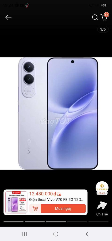 Vivo V70 FE 5G 12GB 256GB Tím. Mua bán Điện thoại tại Huyện Chợ Mới An Giang được đăng bởi Minhhung Dang hình 1