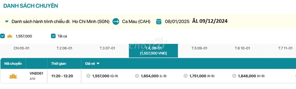 Hồ Chí Minh - Cà Mau  08/01/2025 ÂL 09/12/2024