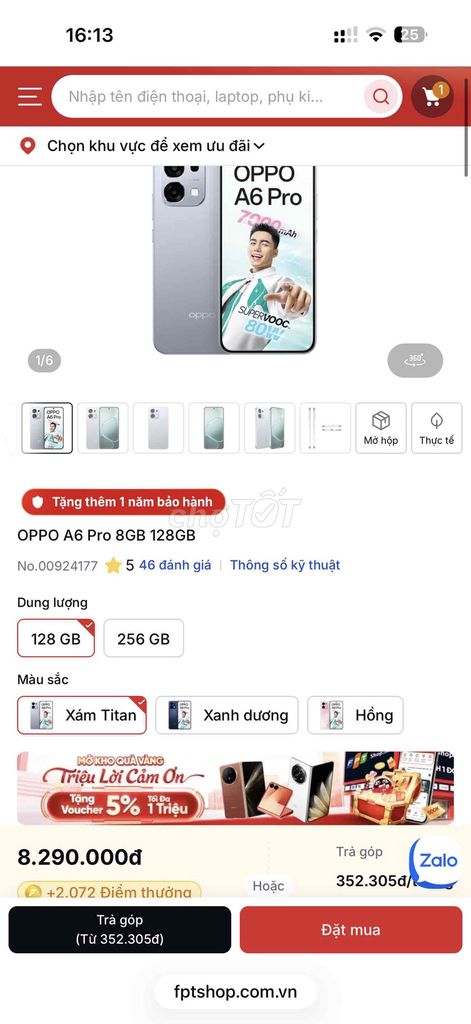 Oppo A6 Pro 128GB Xám Titan Mới. Mua bán Điện thoại tại Thành phố Cà Mau Cà Mau được đăng bởi Cu tèo 17t. hình 1