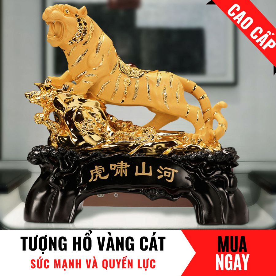 Tượng Hổ Con Giáp Quyền Lực Bằng Vàng Cát Cao 32cm