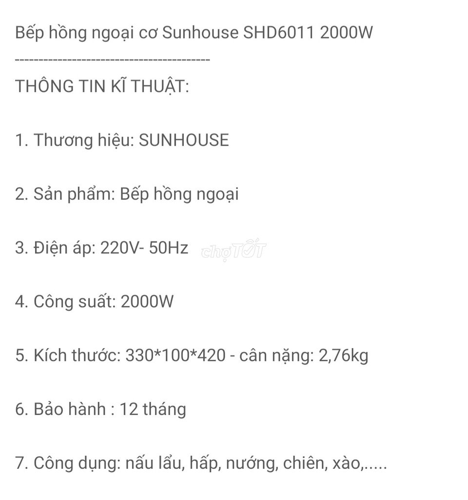 Bếp hồng ngoại SUNHOUSE SHD6011. Mua bán Bếp, lò, đồ điện nhà bếp tại Quận 4 Tp Hồ Chí Minh được đăng bởi Minh Duy hình 1