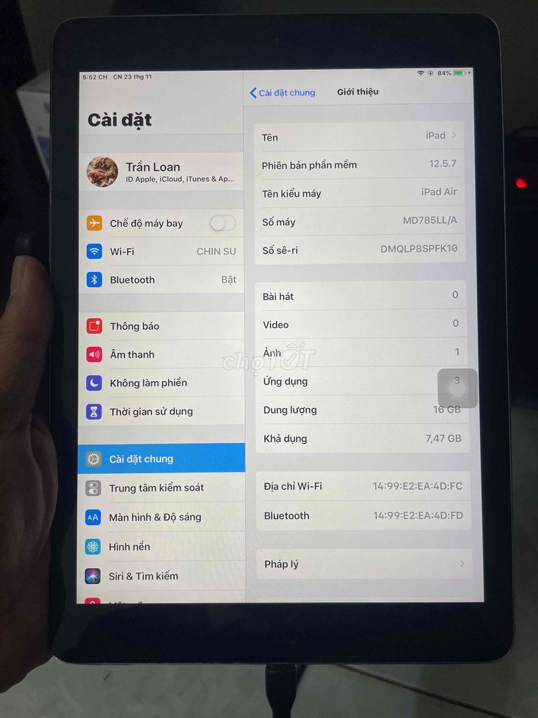 Apple iPad Air Xám 16GB Loạn cảm ứng. Mua bán Máy tính bảng tại Quận Gò Vấp Tp Hồ Chí Minh được đăng bởi vinh hình 1