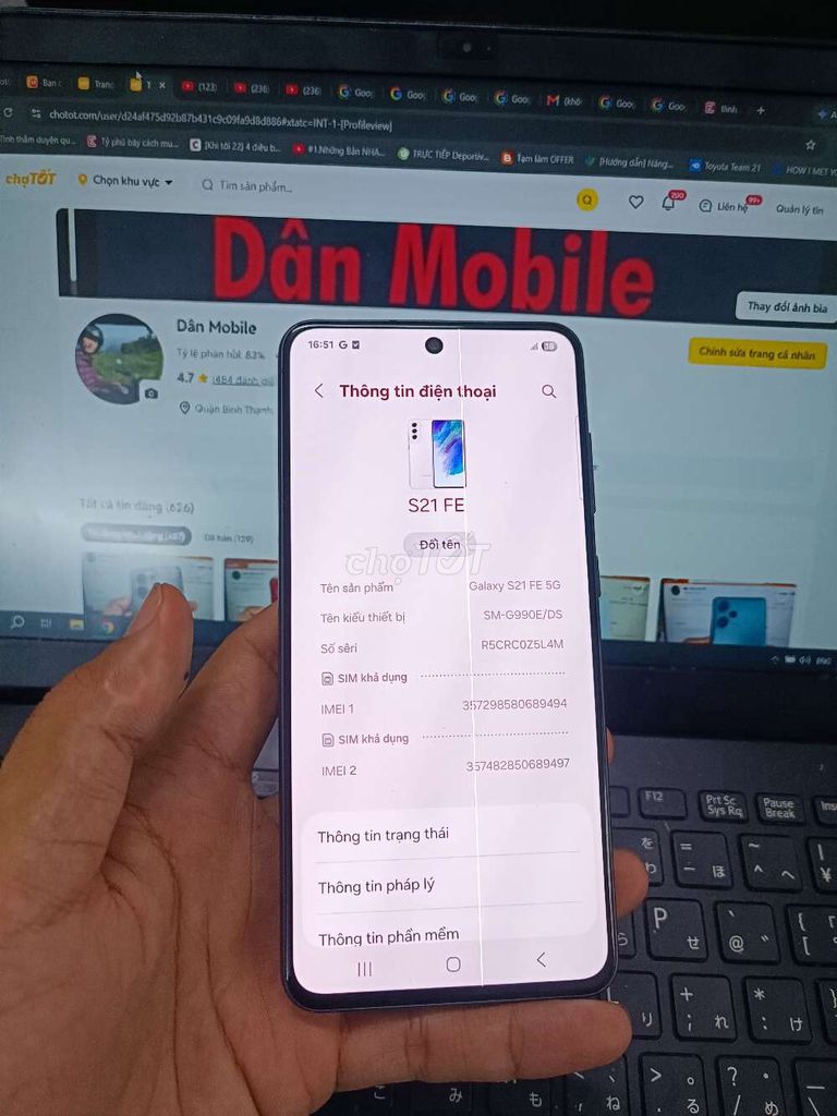Samsung Galaxy S21 FE 8GB/128GB MÀN ZIN 1 SỌC . Mua bán Điện thoại tại Quận Bình Thạnh Tp Hồ Chí Minh được đăng bởi Dân Mobile hình 1