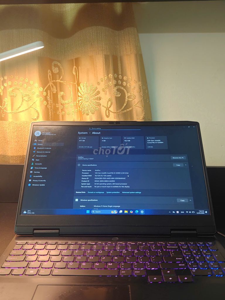 Lenovo IdeaPad Gaming 3 i5-12500H 16/512GB gtx3050. Mua bán Laptop tại Quận Đống Đa Hà Nội được đăng bởi Gray hình 1