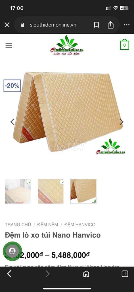 Đệm lò xo Hanvico Nano Vàng. Mua bán Giường, chăn ga gối nệm tại Quận Hoàn Kiếm Hà Nội được đăng bởi Lynn hình 1