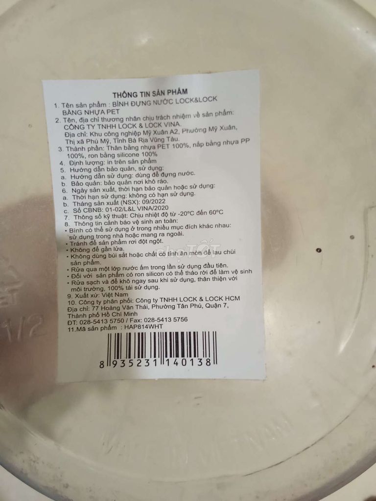 Hộp nhựa LocknLock 1.5L trong suốt