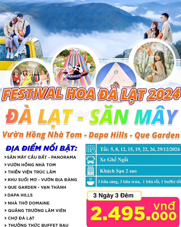 Tour Đà Lạt Săn Mây 3N3Đ Festival hoa 2024