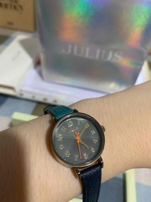 Đồng hồ Julius nữ dây da xanh siêu xinh authentic