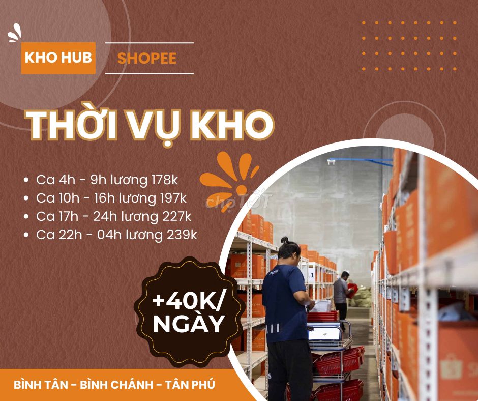 Bình Tân | Tuyển Thời Vụ Nam tại Kho Shopee