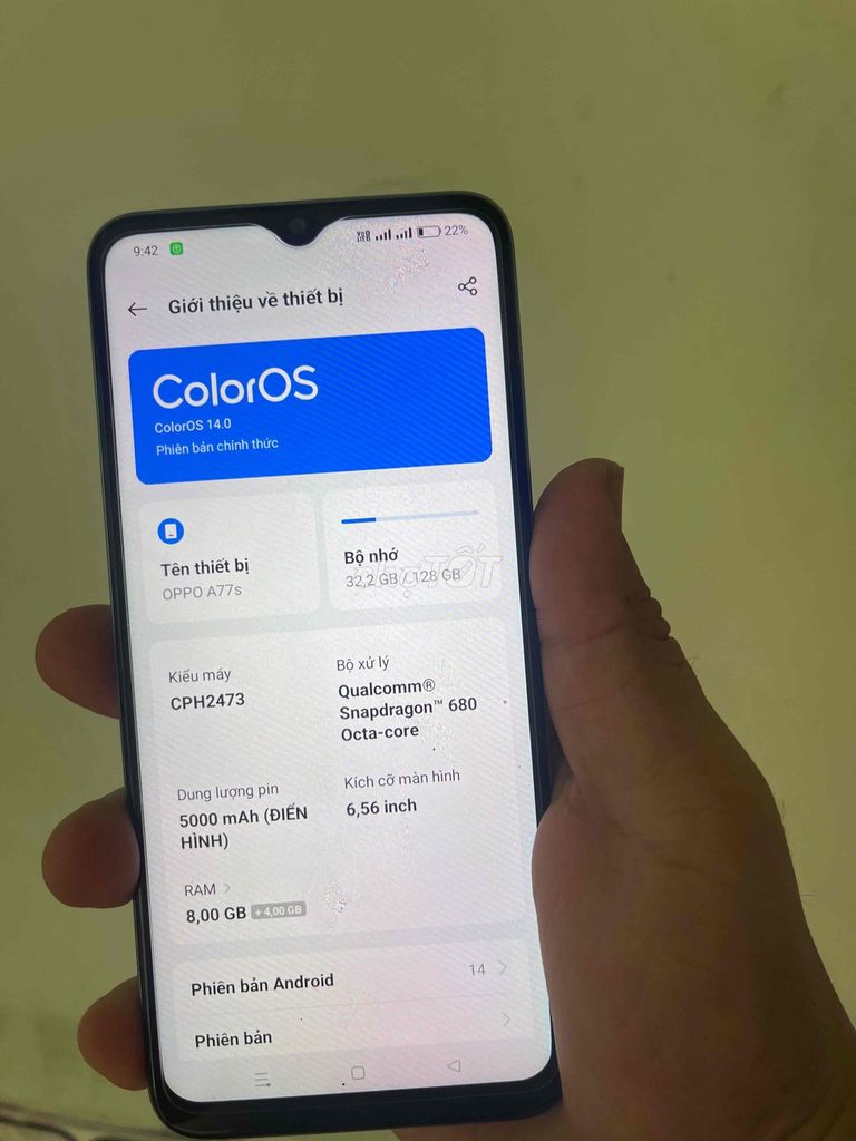 Oppo A77s 128GB Xanh. Mua bán Điện thoại tại Quận Ninh Kiều Cần Thơ được đăng bởi tran hung phat hình 1
