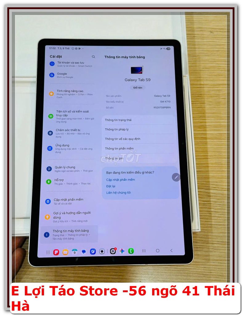 Samsung Galaxy Tab S9 8GB/128GB WIFI FULLBOX. Mua bán Máy tính bảng tại Quận Đống Đa Hà Nội được đăng bởi Nguyễn Tiến Lợi hình 1