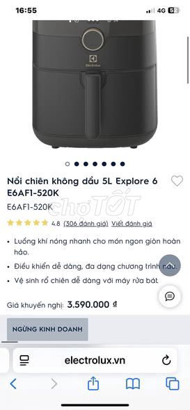 Nồi chiên không dầu Electrolux Explore 6 E6AF1-520K 5 Lít Đen 90% mới. Mua bán Bếp, lò, đồ điện nhà bếp tại Quận 5 Tp Hồ Chí Minh được đăng bởi Hội Đồ Điện Tử hình 1
