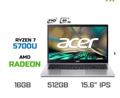 Laptop Acer Aspire Ryzen 7 5700 R16G SSD 512 15.6