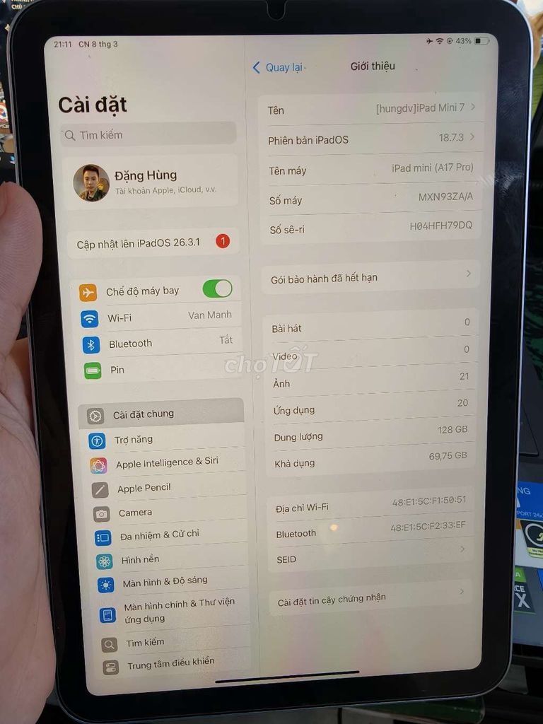 Apple iPad Mini 7 128GB Bạc. Mua bán Máy tính bảng tại Thành phố Bắc Giang Bắc Giang được đăng bởi Đặng Văn Hùng hình 1