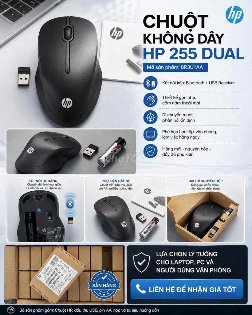 Chuột không dây HP 255 Dual Đen. Mua bán Phụ kiện (Màn hình, Chuột...) tại Thành phố Đồng Xoài Bình Phước được đăng bởi Khang Huy hình 1