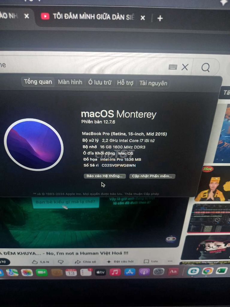 Apple MacBook Pro i7 15 inch 16GB/256GB 2015. Mua bán Laptop tại Thành phố Thủ Đức Tp Hồ Chí Minh được đăng bởi tan phát hình 1