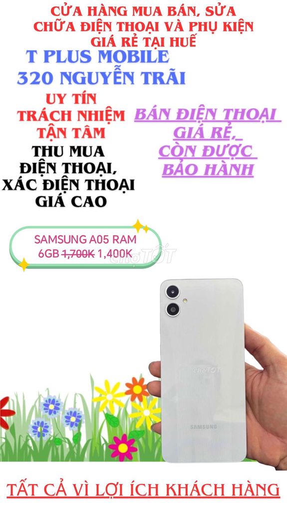samsung a05 chỉ 1,4tr ở T Plus Mobile nha ace. Mua bán Điện thoại tại Thành phố Huế Thừa Thiên Huế được đăng bởi T PLUS MOBILE MUA BÁN ĐIỆN THOẠI hình 2