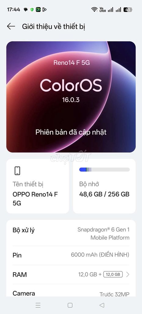 Oppo Reno 14 F 5G 12GB/256GB. Mua bán Điện thoại tại Quận 12 Tp Hồ Chí Minh được đăng bởi Lê Phước Vĩ hình 1