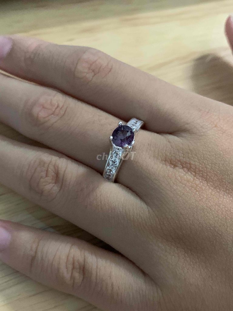 nhẫn bạc đá spinel thiên đã kiểm định size 17