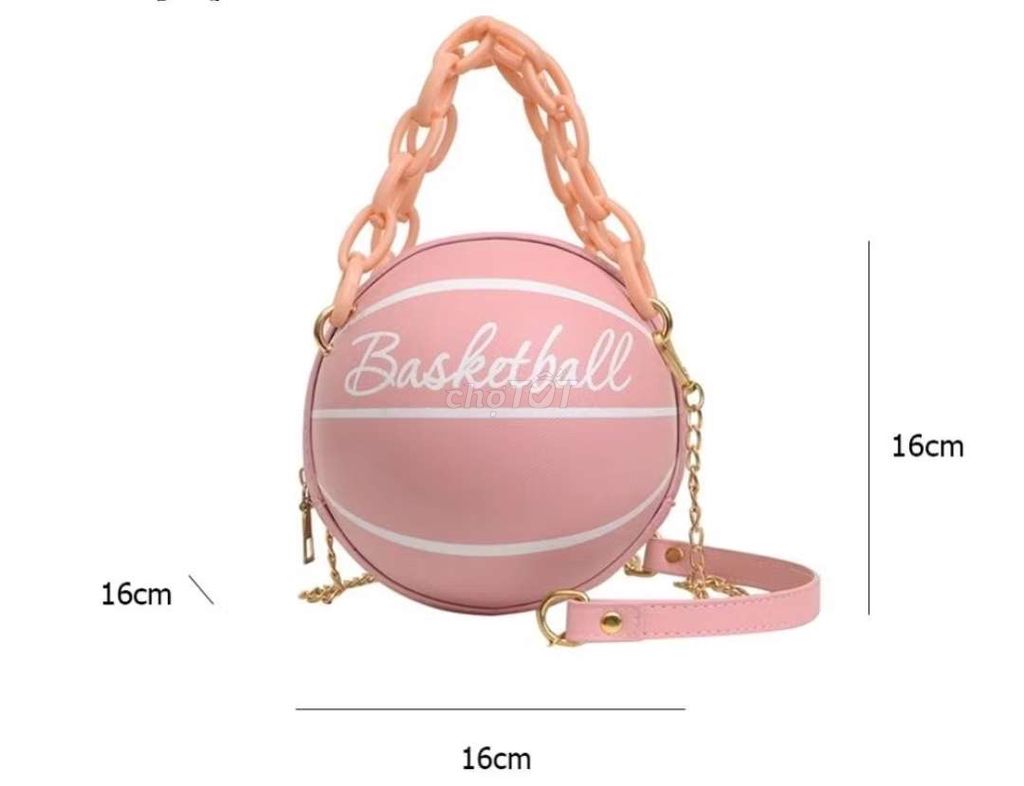 Túi thời trang PU, hình bóng rổ (màu hồng)
