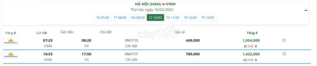 HÀ NỘI (HAN) VINH Chủ Nhật, ngày 10/03/2025