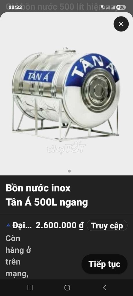 Bồn nước Tân Á Inox 500L Ngang. Mua bán Nội thất, đồ gia dụng khác tại Huyện Hòa Vang Đà Nẵng được đăng bởi tran thi hong hình 1