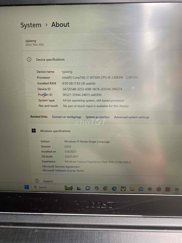 MSI GF63 Thin 10SC i7-10750H 15.6 inch 8GB/512GB. Mua bán Laptop tại Quận Tân Bình Tp Hồ Chí Minh được đăng bởi Nguyenduy hình 1