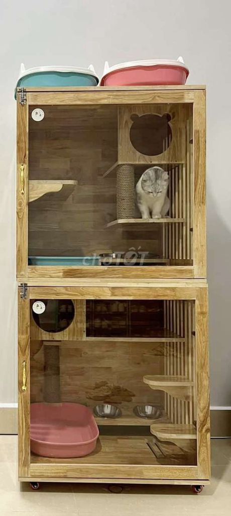 Tủ mèo gỗ 2 tầng có bánh xe. Mua bán Phụ kiện, Thức ăn, Dịch vụ tại Huyện Phú Tân An Giang được đăng bởi Thái hình 1