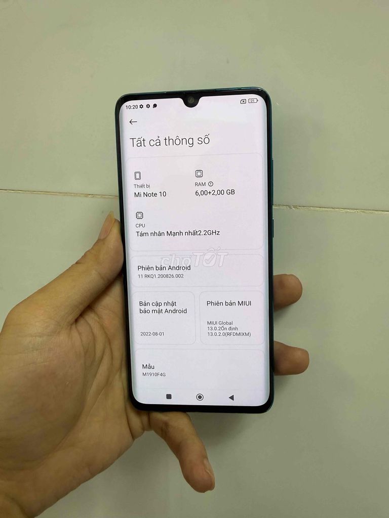 Xiaomi Mi Note 10 6GB Xanh 2 SIM. Mua bán Điện thoại tại Thành phố Tân An Long An được đăng bởi lê văn thái hình 1