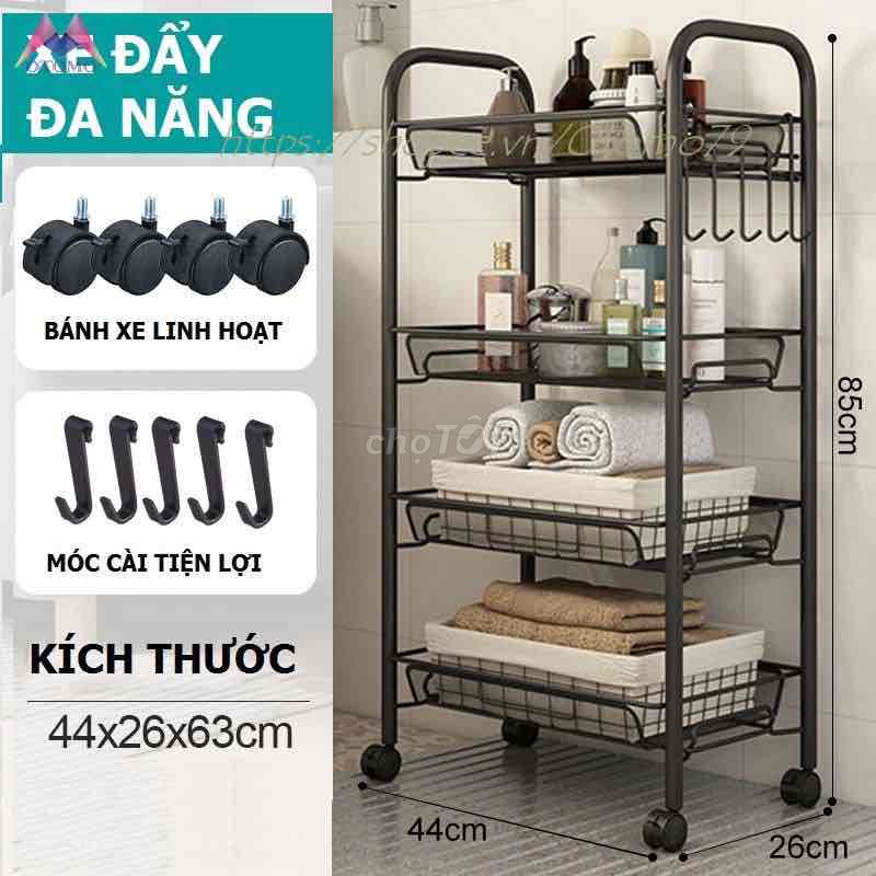 Kệ Lưới Kim Loại Có Bánh Xe 4 Tầng