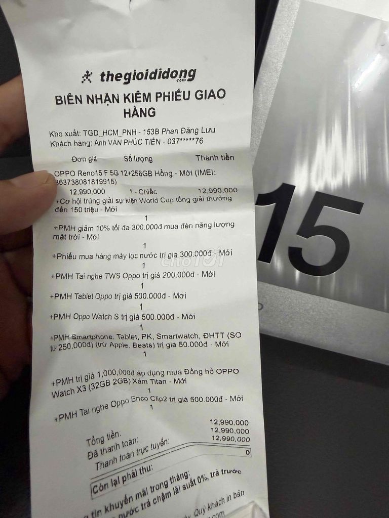Oppo Reno 15 F 5G ram12/256 TGDĐ newsael có bill. Mua bán Điện thoại tại Quận Phú Nhuận Tp Hồ Chí Minh được đăng bởi Nguyễn Phú Chánh hình 1