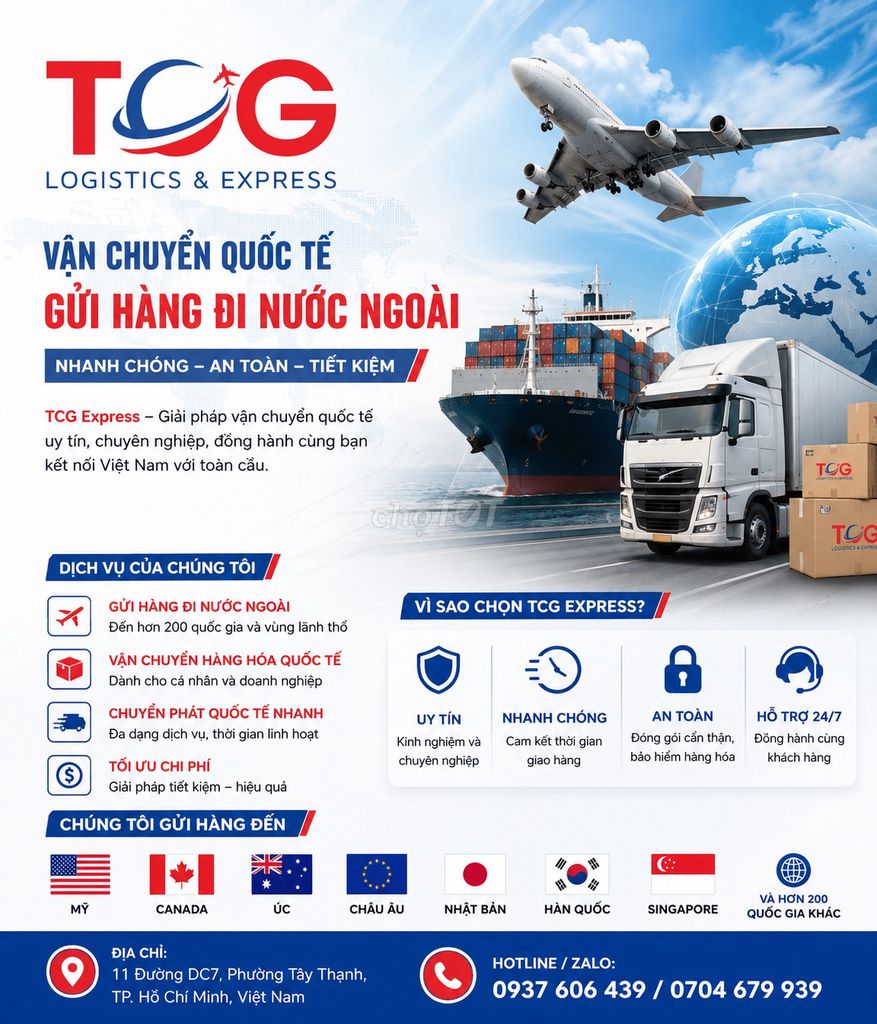 TCG Express Vận chuyển Quốc tế Singapore. Dịch vụ tại Quận Tân Phú Tp Hồ Chí Minh được đăng bởi Dịch vụ Chuyển Phát Nhanh Quốc tế hình 1