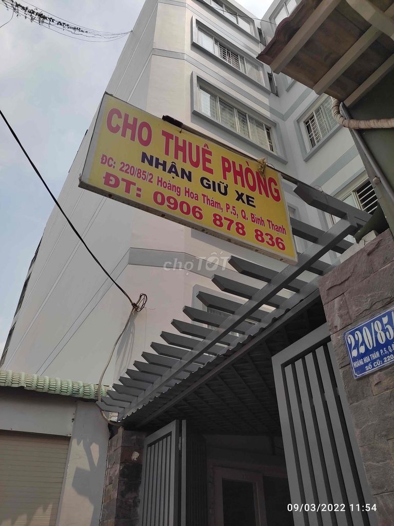 phòng trọ 18m2 Hoàng Hoa Thám, F5, Bình Thạnh