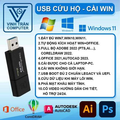 USB 64GB Cứu Hộ- Cài Win +Phần mềm tiện ích