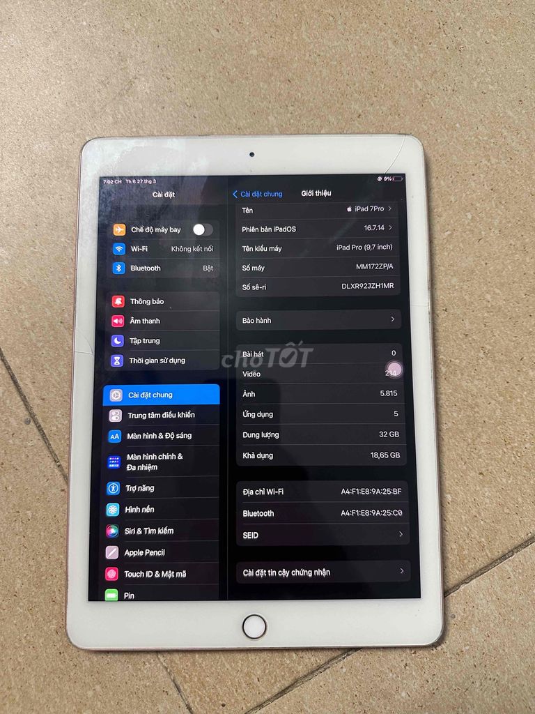 Apple iPad Pro 9.7 inch 32GB Vàng hồng. Mua bán Máy tính bảng tại Quận Bình Tân Tp Hồ Chí Minh được đăng bởi Minh Đức hình 1