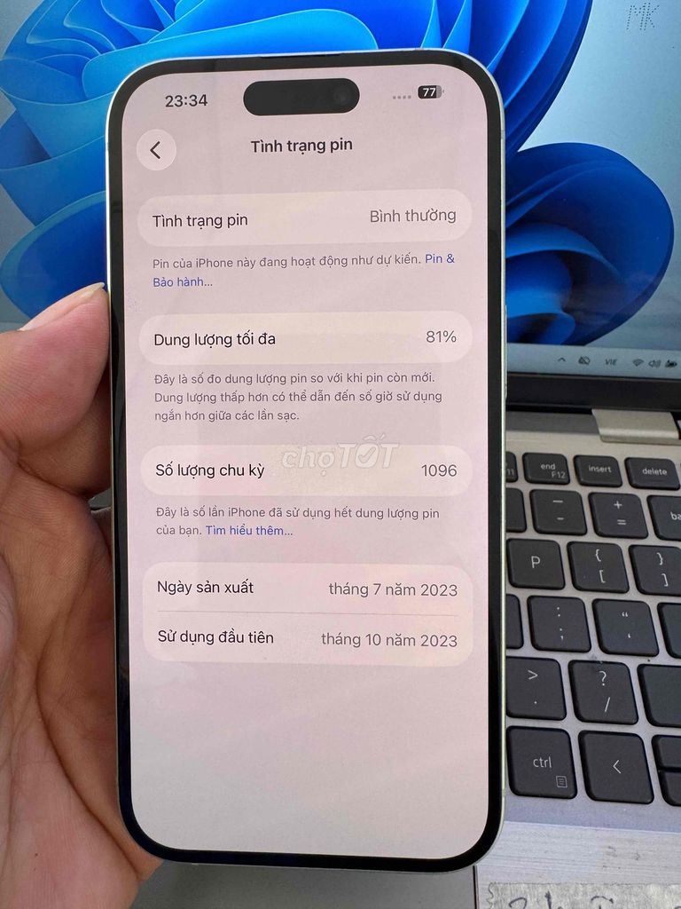 Apple iPhone 15 128GB Xanh 81%. Mua bán Điện thoại tại Quận 6 Tp Hồ Chí Minh được đăng bởi QUỐC THIÊN BÁN GÓP 0 ĐỒNG  hình 1