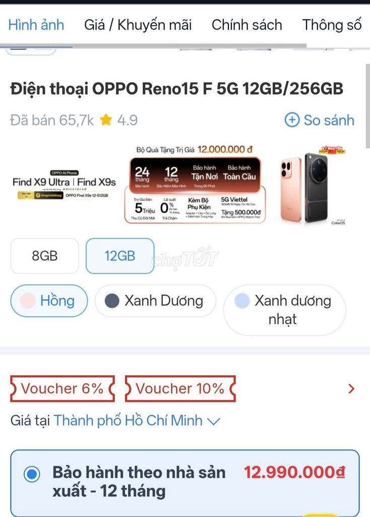 Oppo Reno 15F 12/256GB Xanh dương. Mua bán Điện thoại tại Thị xã Phú Mỹ Bà Rịa - Vũng Tàu được đăng bởi Shark Store Phú Mỹ hình 1
