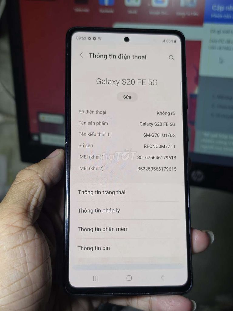 Galaxy S20 FE 5G 128GB VN zin toàn bộ giá rẻ . Mua bán Điện thoại tại Quận 8 Tp Hồ Chí Minh được đăng bởi Thiên Hòa mobile  hình 1