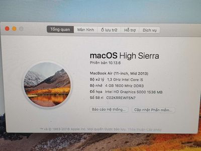 Macbook air 2013 11.6 inch A1554 i5 1.3g 4g 128g