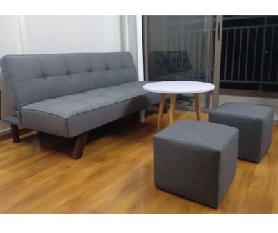 Bộ sofa bed kèm bàn gỗ và 2 đôn